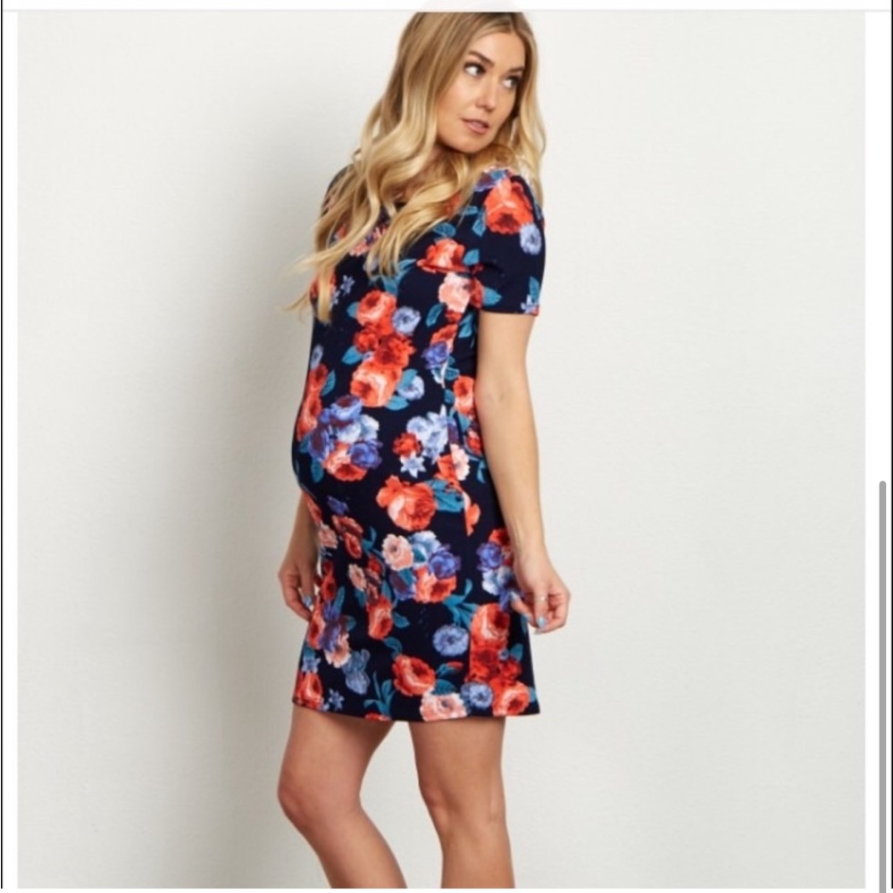 Floral Maternity Dress - Navy and Red